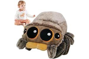 MOPQMKT Doudou en peluche, petite poupée en peluche, drôle, douce, avec de grands yeux et araignée, cadeau Halloween, pour adultes et enfants, gris