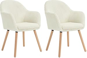 WOLTU Dining Chairs Set of 2, Kitchen Chairs Armchairs Accent Chairs with Solid Wood Legs, Backrest, Armrests, Upholstered Seat for Living Room Bedroom Lounge Office, Corduroy Cream EZS26cm-2