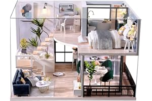 Miniature avec des Meubles de Maison de poupée, kit DIY Dollhouse en Bois Ainsi Que la poussière et, 1:24 Salle créative pour l'idée Cadeau Saint Valentin