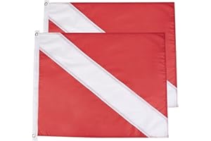 MOPHOEXII 2pcs Diver Down Flag with Golden Grommets 20 x 24 Inch - Double Stitched Nylon - Red and White Diving Flags for Scuba Dive Spearfishing Freediving,Use with Float,Buoy,Boat,Flagpole