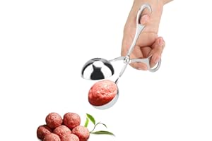 HERCHR Pinzas de Albóndigas de Acero Inoxidable, Antiadherente Bola de albóndiga, Melon Baller Tong Máquina para Hacer, Albóndiga Cucharada con mango antideslizante para Fruta, Masa de Galletas (L)