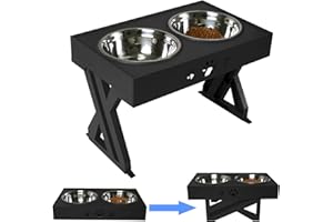 Wisedog Raised Dog Bowls for Large Dogs Elevated Dog Bowl - Adjusts To 3 Heights,2.8”, 7.5", & 11.6'' Stand (Black Stand)
