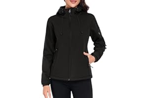 CMTOP Veste Softshell Femme Doublé Polaire Chaud Parka Imperméable À Capuche, Hydrofuge Coup-Vent Veste de Pluie d'Extérieur Veste mi Saison avec Poches À Fermeture Éclair