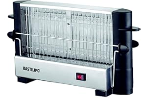 Bastilipo - Grille-pain multi-pains 750 W, double surface de grillage 22 x 11 cm, grille en acier inoxydable, grille-pain rapide Firefox 750 W, FFT-750