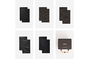 CREATE/STONE STUDIO/Appareil à croque-monsieur Noir / 5 plaques interchangeables : Grill, Gaufre, Sandwich, Taiyaki et Crêpes, antiadhésif, ouverture à 100º, arrêt automatique, rétro, 800W