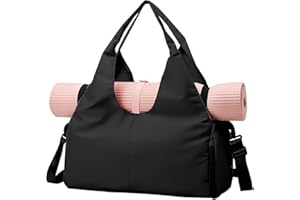 PZJFH Borsa sportiva da donna, borsa da yoga, grande con scomparto per scarpe, tasche multiple, impermeabile, per tappetino da yoga, palestra, da donna, per sport, viaggi, yoga, (nero)