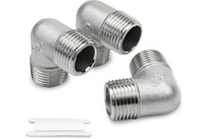 Bwintech 3 Pcs 90 Degree 1/2" Male to 1/2" Male BSP Thread Stainless Steel 304 Elbow Connector Pipe Fitting for Pipe Connecting Conversion