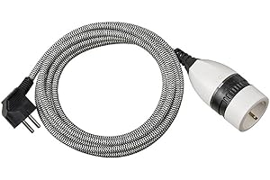 Brennenstuhl Cable alargador de plástico 5 m con Cubierta Textil y Interruptor giratioria (alargador eléctrico para Interiores, Cable de 5 m, Interruptor Iluminado) Negro/Blanco