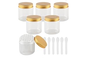 PQPAUTY 6 Pieza Transparente Tarro de Cosmética de Plástico 250g Envases Cosmética Plástico 250 ml con Tapa Oro Botella de Crema Tanque para Productos Cosméticos Ungüento