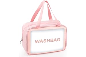 Sofore Trousse de Toilette Transparente Trousse de Toilette pour Voyage Sac de Transport de Voyage PVC Trousse de Toilette Organisateur Transport pour Femme, Affaires, Salle de Bain, Rose (Grand)