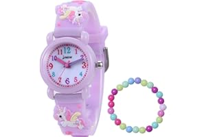 MUXIJIA Relojes de Pulsera para Niñas de 3 a 10 años, 3ATM / 30M Impermeable Analógicos Cuarzo Reloj 3D Dibujos Animados Correa de Silicona Reloj para Niños (+Pulsera de Niñas)