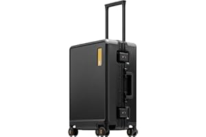 LEVEL8 Valigia, valigia da viaggio telaio in alluminio, valigie a mano Cabin con doppio TSA Suitcase Zipperless bagagli HeGent (56cm, 38L, Nero)