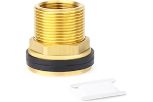 ERGAOBOY 1Pcs Brass Bulkhead Water Tank Connector, 1-1/4"BSP Male - 1" BSP Female Theaded Fitting with 2 Rubber Rings for Rain Barrels, Aquariums, Tubs