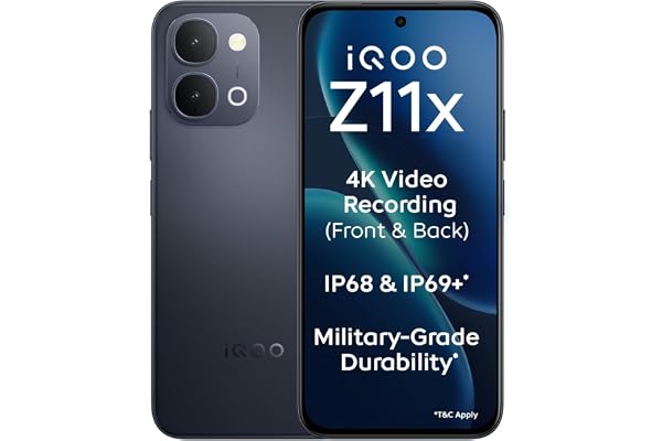 iQOO Z11x 5G (Titan Black, 8GB RAM, 128 GB Storage) | Dimensity 7400-Turbo Processor | 7200 mAh Battery | 4K Video Recording 