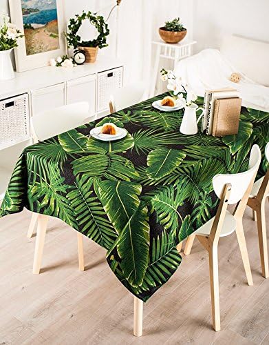 110*110cm black green palm leaf modern Scandinavian nature Instagram table cloth cotton linen dining table picnic rectangular square eco-friendly covering