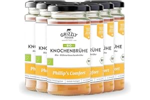 Grizzly Foods • Caldo de huesos de pollo orgánico (6 x 240 ml) • 10 g de colágeno por vaso • Cocido durante 72 horas • 100% natural • Sin azúcar, sin aditivos • nutrientes valiosos • Caldo de huesos •