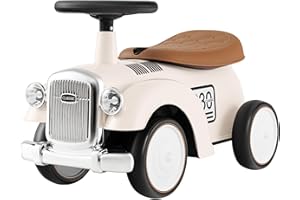 RELAX4LIFE Macchina Cavalcabile Vintage Bambino 1 Anno,con Clacson,Adesivi Fai-da Te,Vano Portaoggetti Nascosto, Carica 25 KG,Manubrio Sterzante e 4 Ruote in EVA Antiscivolo,27x58x34cm (BIANCO)