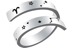 Anello dello zodiaco inciso regolabile, Woffoly chirurgico in acciaio inossidabile 316L con segni di zodiaco aperto anello regolabile, regalo di gioielli con anello dell'oroscopo per donna uomo