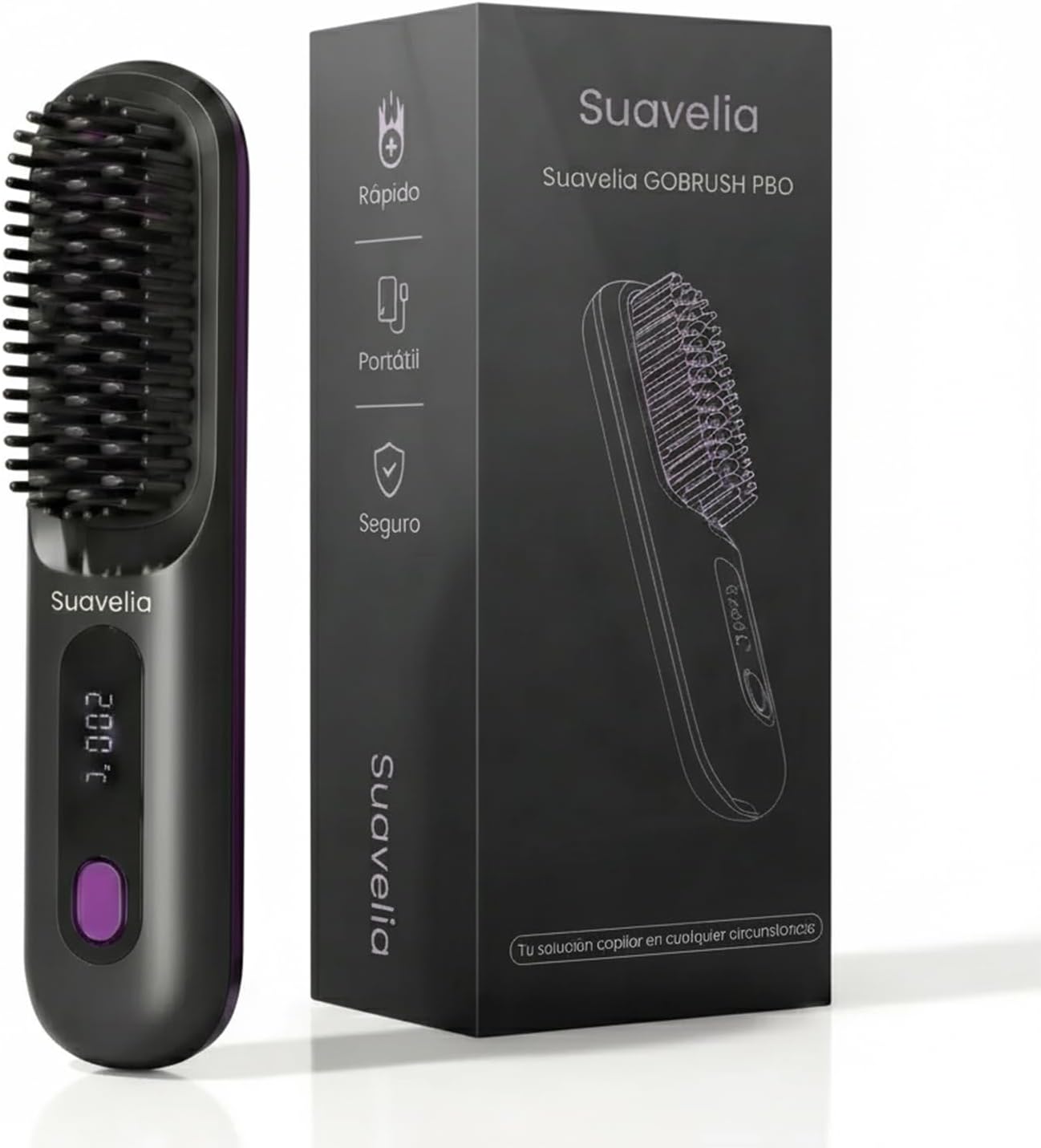 Cepillo Inalámbrico Pelo Suavelia para Cabello Corto, Cepillo Alisador con Calor Cerámico 3PX, Volumen Duradero, Sin Tirones ni Quemaduras, Recargable, Ideal para Pixie, Bob y Flequillo (Negro)