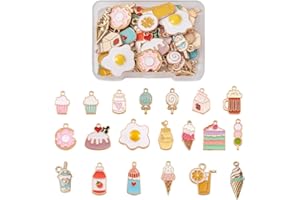 Craftdady - 40 ciondoli a tema dessert, smalto, placcato oro chiaro, torta, ciambella, latte, birra, gelato, lecca-lecca, ciondoli per realizzare collane e bracciali