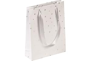 Clairefontaine 212869C - Un Sac Cadeau Premium - Format Moyen - Dimensions : 17x6x22cm - 170g - Motif : Coeurs Blancs - Emballage Cadeaux, Idéal pour : Livre De Poche, Boite De Jeu, Parfum