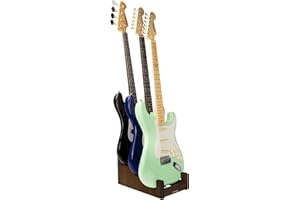 STRICH Soporte de guitarra de madera para múltiples guitarras, 3 soportes, pantalla frontal que ahorra espacio, soporte para guitarra de piso para el hogar, estudio, escenario, color nogal, L-3EW
