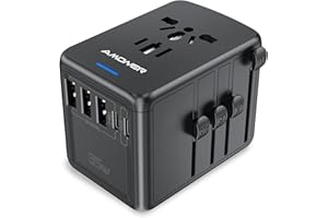 Amoner 35W Adaptador Enchufe De Viaje Universal Enchufe Adaptador Internacional con Dos Puertos USB para Japón China Canadá USA EU UK AU Acerca De 250 Países para Navidad