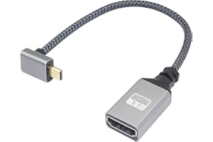 RIIEYOCA Kabel przejściowy 4K Micro HDMI na HDMI, kąt 90 stopni, micro HDMI męski na HDMI żeński, aluminiowy, krótki nylonowy pleciony kabel, obsługa 4K UHD, do laptopa, telewizora, kamery itp. (20