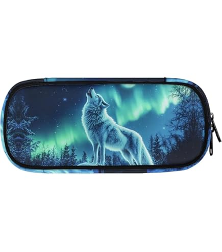 Trousse à Crayons Galaxy Loup - Grande Capacité Pour école Et Maquillage - Enfant & Ado - Motif Animaux Galaxie