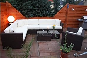 Ragnarök-Möbeldesign PolyRattan Lounge DEUTSCHE Marke - EIGNENE Produktion - 8 Jahre GARANTIE auf UV-Beständigkeit - Garten Möbel Glas Polster braun Gartenmöbel Aluminium Sessel Sofa Rostfrei