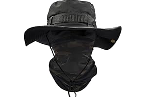 ehsbuy Sonnenhut Herren UPF 50+ Safari Hut Sommerhut Breiter Krempe Camo Wanderhut Armee Boonie Hut mit Kühlender Multifunktionstuch Schlauchschal Outdoor Fischerhut