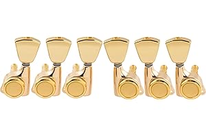 Musiclily Pro L3+R3 Meccaniche Autobloccanti Ratio 18:1 Chitarra Locking Tuners per Chitarra Elettrica/Acustica, Dorato con Bottone Keystone