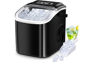 FOOING Ice Maker Cube Maschine Eiswurfelmachine Eiswürfel Arbeitsplatte In 6 Minuten fertig 2L mit Eisschaufel und Korb LED-Anzeige Für Home Bar Schwarz