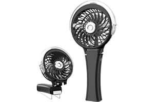 HandFan Small Handheld Fan, Portable Mist Fan with 7 Colourful Night Lights, USB Rechargeable Personal Mist Fan, Battery-Operated Spray Fan, for Travel, Outdoors, Camping (Black)