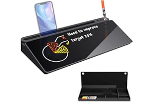 Sliandtelly Black Desktop Whiteboard with Storage, Desk Glass White Board Pad with 3 Chalk Markers for Quick Notes, Dry Erase Chalkboard with Desk Organizer for Office Home School