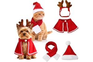 WEFHEF 4 Stück Weihnachtskostüm Katzen Hunde, Hund Weihnachtsmütze Haustier Kostüm Weihnachten Kleidung Weihnachts Outfit Weihnachtsmütze und Schal für Klein Hund Katze Geschenke Weihnachten