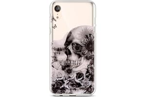 QPOLLY Compatible avec Coque iPhone XR Transparente Souple Silicone TPU Housse Étui de Protection Clair Design avec Motif Imprimé [Exact Fit] Ultra Mince Flex Soft Case Anti-Choc Cover,Crâne B