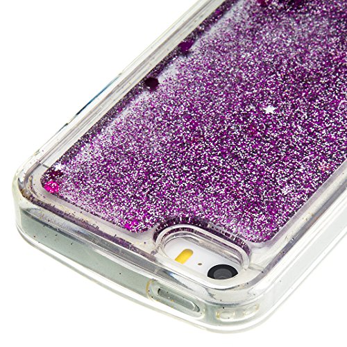 iPhone SE Glitzer Hülle Rosa Schleife® TPU Weiche Silikon Backcover Slim Case 3D Fließen Flüssig Shiny Bling kristall Handyhülle Handytasche Schale Bumper mit Schmetterling Herz Muster Entwurf für iPhone 5S / iPhone 5 (4.0 Zoll) - 4