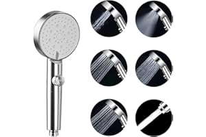 GEFIRE Hochdruck-Handbrause mit 5 Funktionen und Ein/Aus-Pausenschalter, Wassersparender Duschkopf Anti-Verstopfungsdüse Duschkopf Handbrause, Einfach zu verwenden Universal-Duschkopf (Silber)
