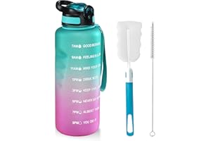 MOLEKSDAL Borraccia da 1,5 l, materiale Tritan senza BPA, 1500 ml, grande borraccia sportiva con cannuccia e indicatore del tempo, il miglior accessorio per sport, fitness, corsa, escursionismo(Verde/Viola)