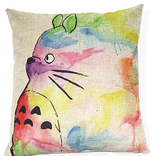 Vanki cute animal serial Cotton Linen Square Decorative Throw Pillow Case Cushion Cover 18 x 18 inches ,miyazaki colorful totoro pattern