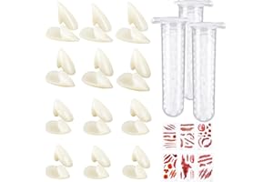 XOYTN 12 Pairs Vampire Teeth Fangs , 4 Sizes Halloween Vampire Fake Fangs Teeth with Adhesive for Kids Adult Halloween Fake Fangs Cosplay Party Props