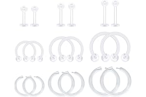 LAURITAMI Piercing Retenedores Transparente Pack Acilíco Bioflex Aros Labio Stud Nariz Industrial Barbell Ceja Lengua Pendientes