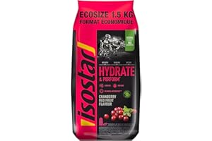 ISOSTAD Isostar - Hydrate & Perform saveur Cranberry et Fruits Rouges - Poudre pour Boisson Isotonique - 1,5 kg (37 doses)
