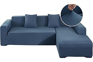 ‎JIN LE Jin Le Sofabezug l Form Sofabezug Ecksofa Couchbezug l Form Stretch (2-Sitz + 3-Sitz, Graublau) Ecksofaüberwurf Waschbar Sofaüberwurf mit 2 Kissenbezüge + Anti-Rutsch-Schaumstoffe