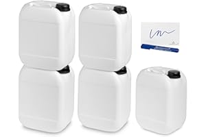 GUOML MARKESYSTEM - Garrafa bidón plástico HPDE (10 Litros) PACK 5 Uds + Kit Etiquetado - Rosca boca ancha - Homologada ADR - Apilable. Apta uso alimentario. Ideal como depósito líquidos y químicos