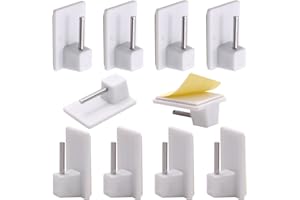 NUTTDOO Self Adhesive Hooks,10 Packs Self-Adhesive Window Hooks Adhesive for Net Curtain Rods,Plastic Sticky End Hook