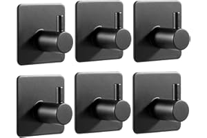 Feligio Klebehaken Schwarz 6 Stück, 304 Edelstahl Haken Klebehaken Ohne Bohren, Edelstahl Handtuchhalter Ohne Bohren für Haus, Küche, Bad, Büro