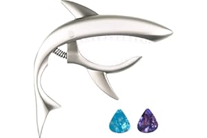 Youniker Capodastre requin en alliage de zinc pour guitare acoustique à 6 cordes et guitare électrique Utilisable d'une seule main Livré avec 2 médiators gratuits argenté