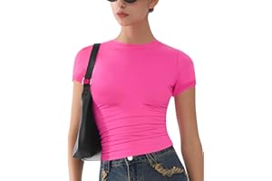 ARCFEETORY Womens Basic Short Sleeve Slim Fit T Shirts Soft Crewneck Crop Y2k Tees Summer Stretchy Cute Tops